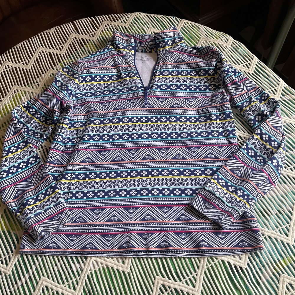 Vineyard Vines XS/S Maximalist Pattern Stripe Blue Coastal 1/4 Zip Sweatshirt